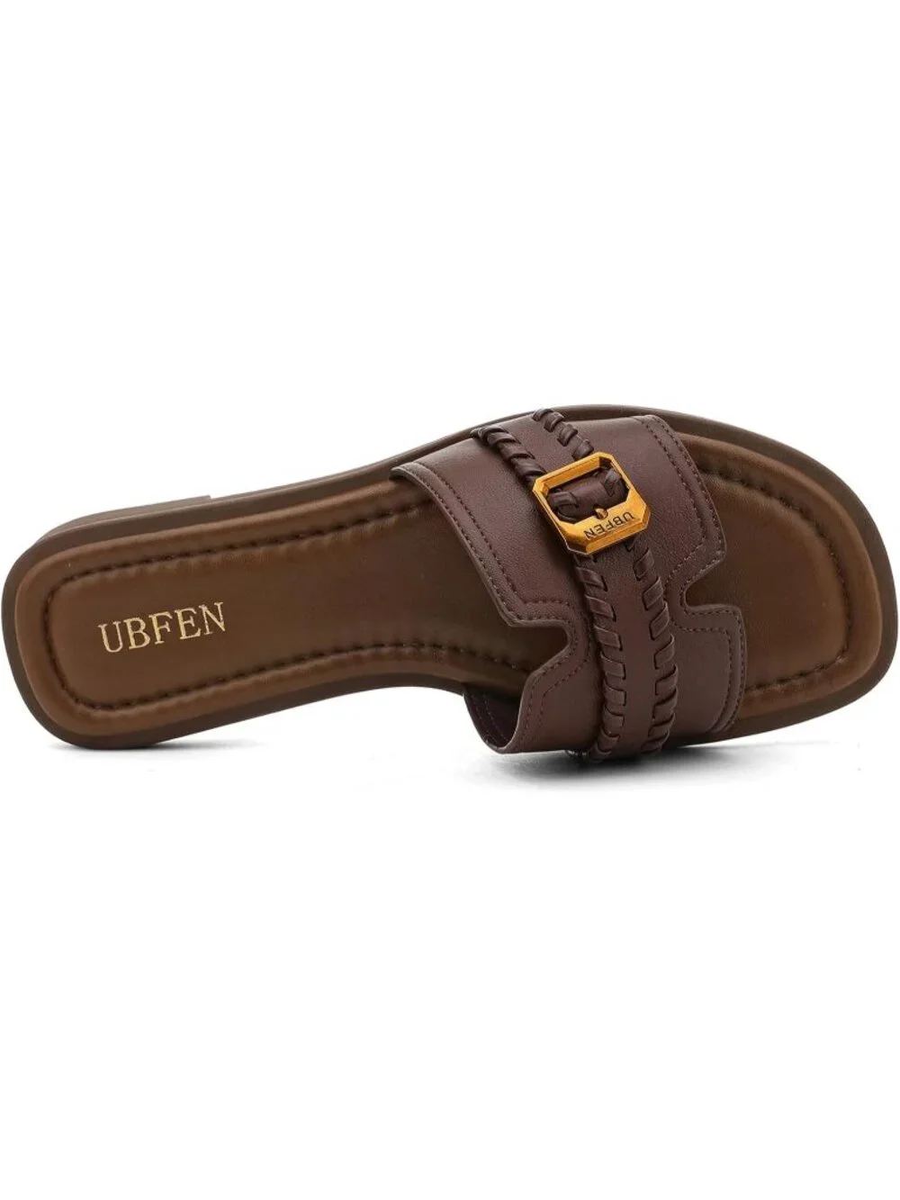 Women's Dark Brown Square Toe Flat Sandals Slides Dressy Comfortable for Casual